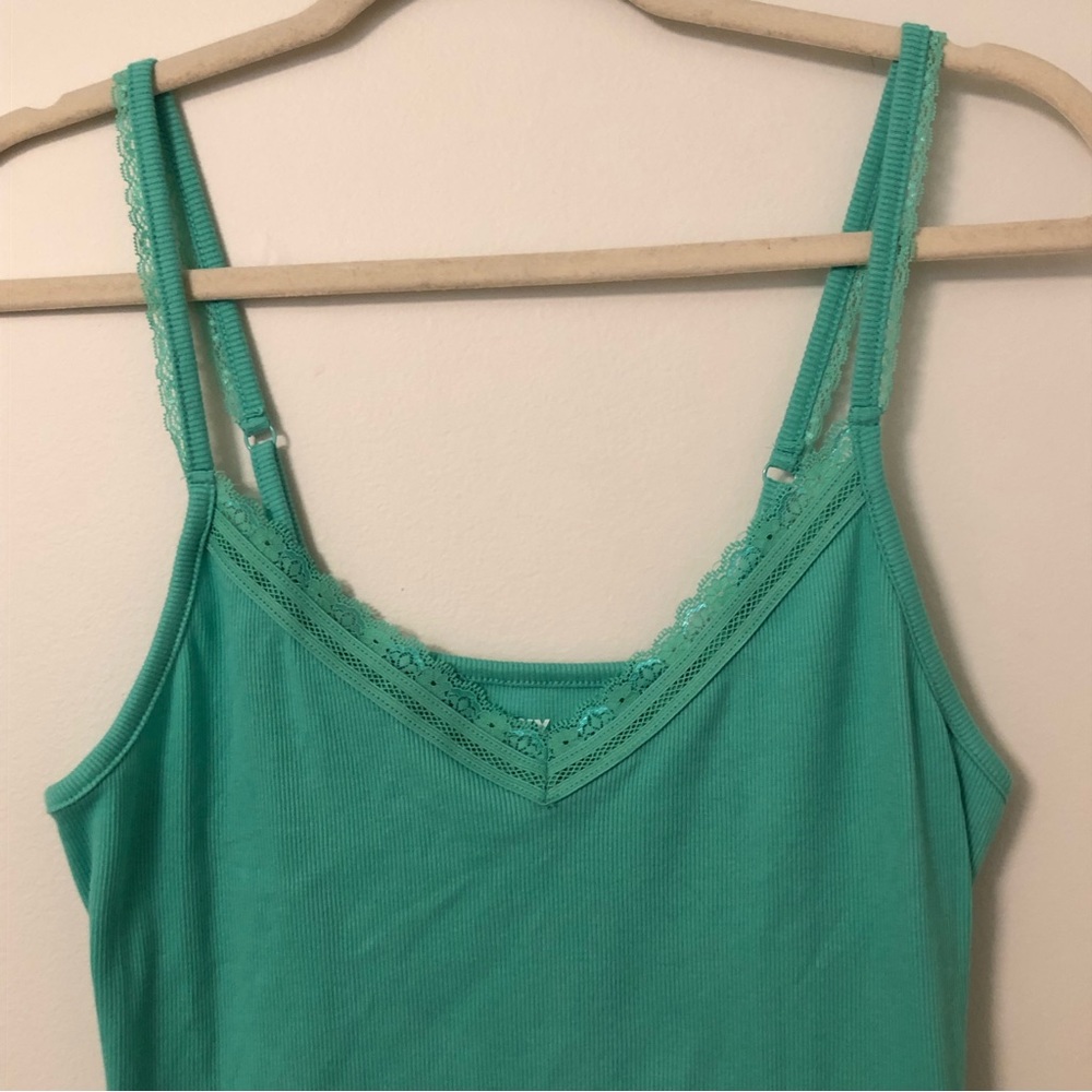 Y2K Mint Green Lace Cami Ribbed Tank Top